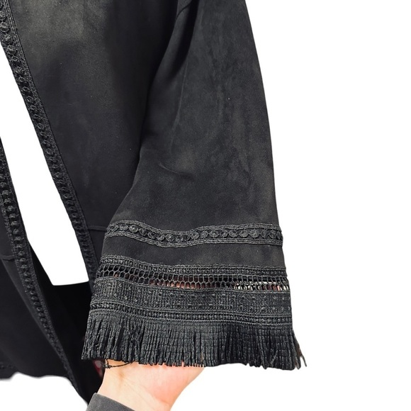ZARA Faux Suede Fringed Trim Boho Jacket in Black Medium Women’s Festival - Picture 13 of 15